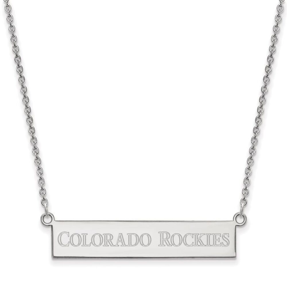 Sterling Silver MLB Colorado Rockies Small Bar Necklace, 18 Inch